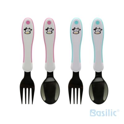 China BPA Free Pink / Blue Stainless Steel Spoon And And Fork For Baby / Kids / Children for sale