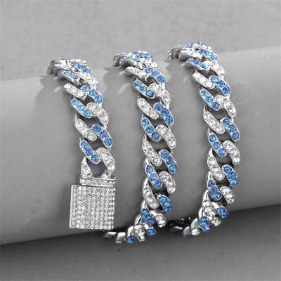 China Peoduct Hip Hop Cuban Chain Bracelets Men Wholesale Color Rhinestone Jewelry Stainless Steel Hand Mixed Bracelets for sale