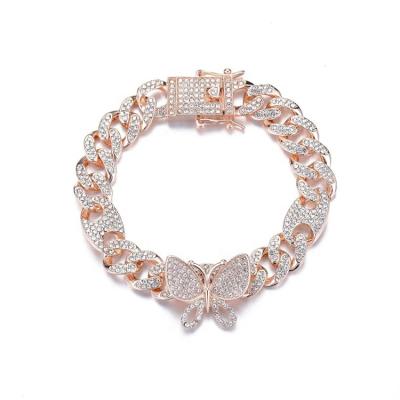 China Cuabn Chain Bracelet Rhinestone Cuabn Chain Bracelet Rhinestone Jewelry Cuban Thin Bracelet Zinc Alloy Inlaid Type for sale