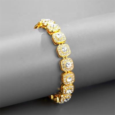 China Cuban Chain Hip Hop Bracelet Metal Inlaid Rhinestone Jewelry Cuabn Stainless Steel Fashion Chain Bracelet for sale