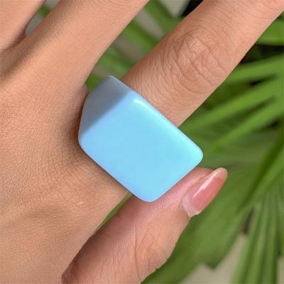 China Ring Colorful Transparent Wide Edge Pattern Square Rings Can Be Customized Simple Women's Plastics Casual/Sporty Fashion For Women for sale