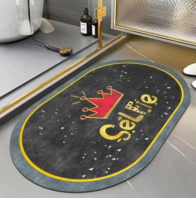 China 2022 Hot Sales New Non-slip Washable Diatom Bath Mat Door Mat Bathroom Custom Printed Oval Mat for sale