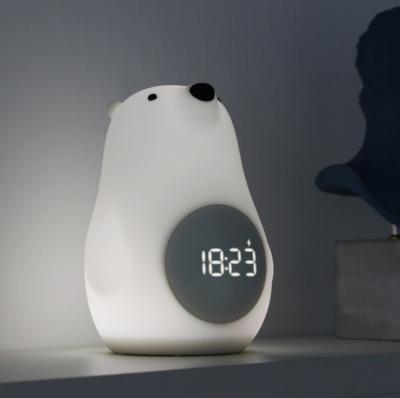 China Modern Innovation Bear Music Alarm Clock Led Night Light Timer Silicon Lamp Touch Control Smart Night Light For Kids for sale