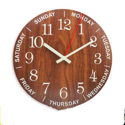 China Simple 12 Inch Round Wooden Quartz Clock Luminous Wall Clock Radio for sale