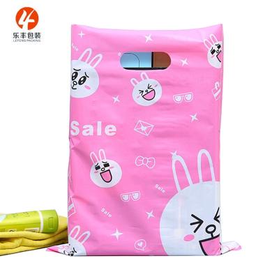 China Recyclable Pink Cute Rabbit Pattern Printing PE Plastic Bag Die Cut Handle Bags With Custom Logo for sale