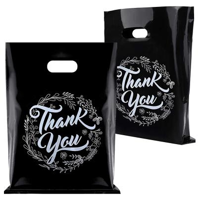 China Wholesale Recyclable Black LDPE HDPE Carry Retail Poly Plastic Packaging Punch Hole Bags Custom Thank You Shopping Bag With Logo Printed for sale