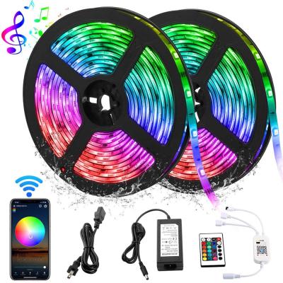 China Sync 10m Waterproof 12V SMD 5050 Wifi Phone APP Control RGB LED Smart Strip Light Set With IR Remote For Christmas Party Mirror TV for sale