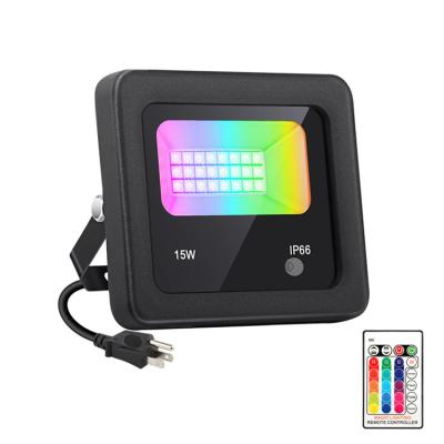 China Outdoor Waterproof LANDSCAPE 15W IP66 LED RGB Remote Control Flood Light for Room Yard Landscape Architecture Christmas Lighting for sale