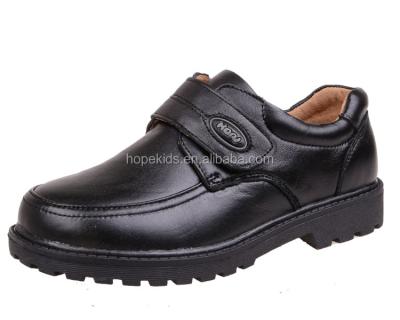 China Breathable Hot Sale Black Flat Students Kids School Shoes With Leather for sale