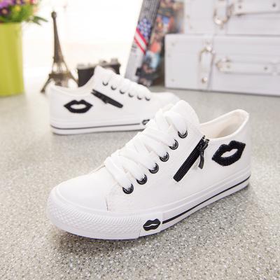 China 2017 Breathable Side Zipper Canvas Shoes Women Casual Red Low Lip Aid Shape Leisure Sports Sneakers for sale