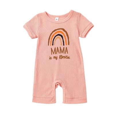 China Summer Newborn Wear Print Rainbow Romper Polyester Infant Baby Clothing Short Sleeve Knit Jumpsuits Boys Girls for sale