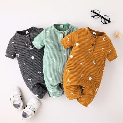 China 100% Cotton Infant Girls Boys Overalls Summer Short Sleeve 100% Cotton Outfit Moon Printed Newborn Baby Clothes Overalls for sale