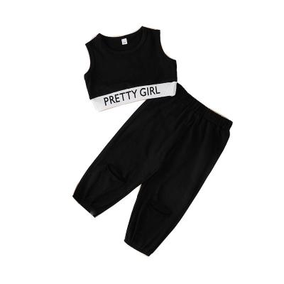 China Girls Plus Size Two Piece Sets Summer Sleeveless Tops With Pants Cotton Letter Print Sports Baby Clothes Two Sets for sale