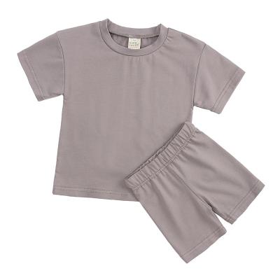 China Other Hot Selling Summer Kids Clothes Short Sleeve Baby Solid Colored 2 Piece Sets Kids Outfits Toddler Clothing Suits for sale