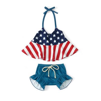 China Cute Antibacterial Ruffles Baby Clothes Sets Kids Costumes Halter Design Little Girls Summer Infant Baby Clothes for sale