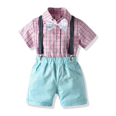 China Kids Formal Gentleman's Short Sleeve Baby Plaid Shirts and Short Fashion Design Baby Clothing Loungewear Baby Boy Clothing Sets for sale