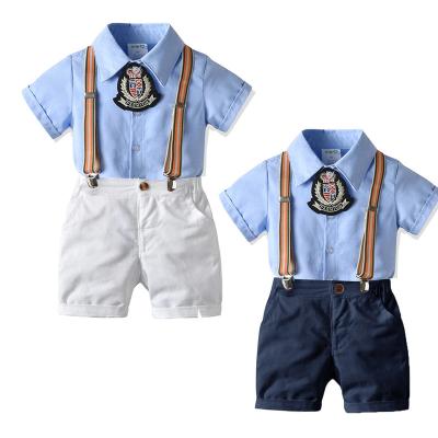 China Wholesale formal short sleeve shirt+bib pants babies boy's summer clothing sets gentleman fashion boys clothes for sale