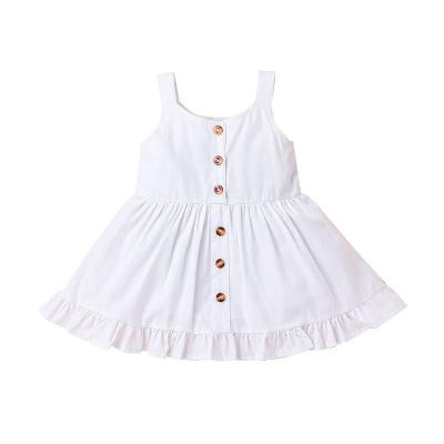 China Breathable New Fashion Usual Girls Dress Button Sleeveless Toddler Baby Clothes Kids New Pure Color Baby Dresses Summer for sale