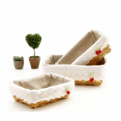 China Customized small wooden woven basket sustainable wood scrap office from handmaade for storage set of 3 for sale