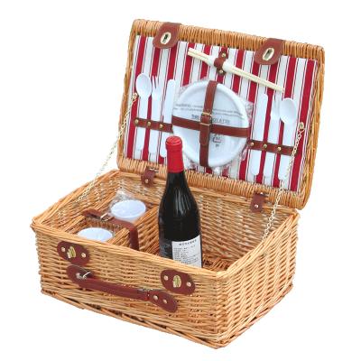 China KINGWILLOW eco-friendly, wholesale 2 person picnic wicker basket set with plastic tableware for sale