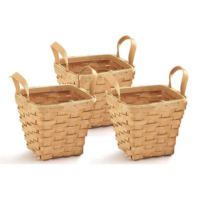 China Wholesale Wooden Baskets Storage Handmade Woven Basket With Handles Wood Gift Baskets for sale