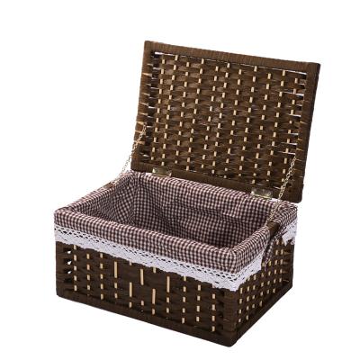 China KINGWILLOW Rectangle Vellum Paper Rope Handmade Viable Storage Basket Cosmetic Storage Box With Lid In Stock for sale