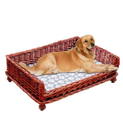 China Sustainable Eco Friendly Handmade Customized Wicker Pet Bed Basket With Legs for sale