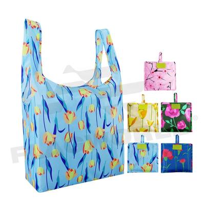 China Custom Recycled Logo Portable Foldable Polyester Grocery Shopping Bag for sale