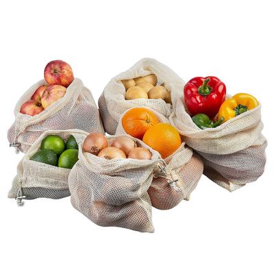 China Hot Selling Cotton Mesh Bag Grocery Eco-Friendly Reusable Eco-Friendly 100% Organic Cotton Mesh Bag Shopping Mesh Bags For Vegetables And Fruits for sale