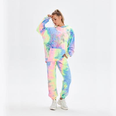 China Anti-pilling Ladies Tie Dye Hoodie Sweatshirt And Tracker Ladies Hoodie Oversized Tracksuit for sale