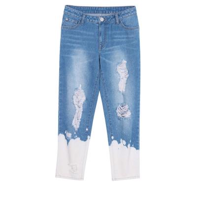 China New Arrival Cotton Breathable Denim Ripped Jeans Women Tie Dye Whiten Fashionable Pencil Jeans For Women Crop Jeans For Ladies for sale