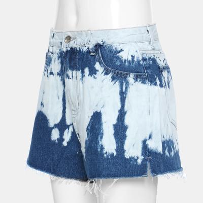 China Waterproof Denim Tie Dye Women Shorts 100% Cotton Women's Shorts Street Style Women's Denim Shorts for sale