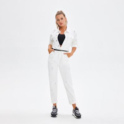 China New arrival breathable white denim one piece ladies set distruction casual women's long plus size overalls for sale