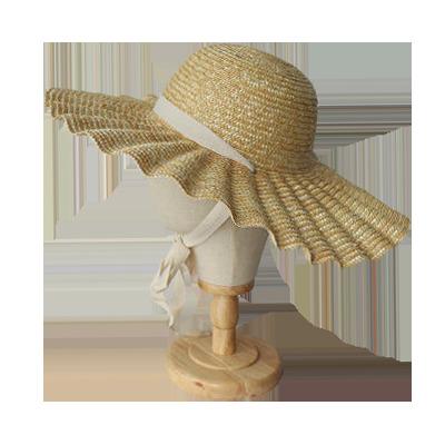 China Wheat Wide Straw Hat Women Girls Summer Beach Straw Hat Ribbon Sun Hat Ruffle Edge Fashion Picture for sale