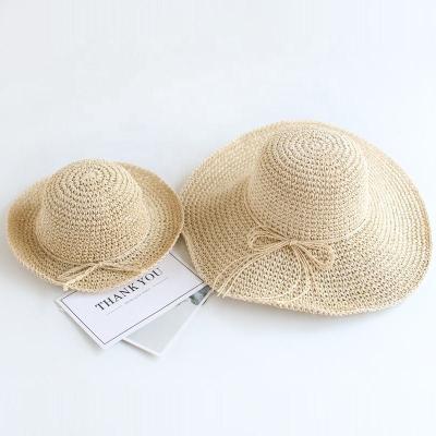 China Traveling Foldable Paper Lady Adult Sun Protection Women Packable Straw Hat For Kid Children Bucket Bell Summer Beach Striped for sale