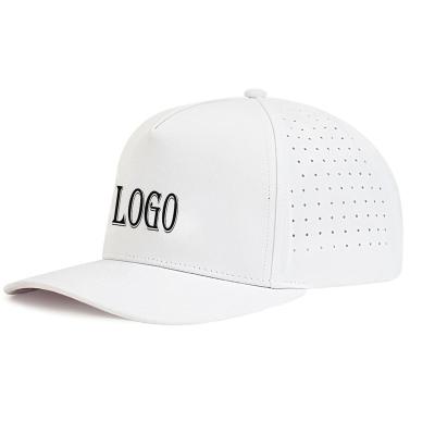 China Custom Embroidery JOINT Logo Perforated Laser Cutting Hole 5 Panel Drilled Waterproof Baseball Cap Sports Trucker Hat for sale