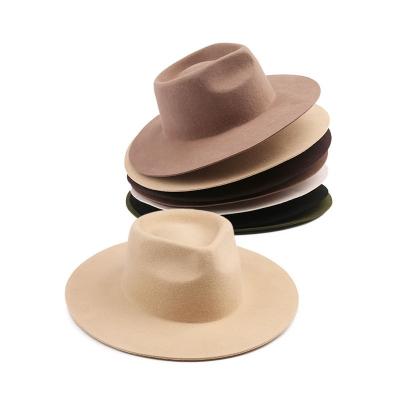 China New Design Picture Custom Wool Winter Fedora Hats Unisex Wholesale Felt Brim 100% Stiff Wide Bands For Women Men for sale