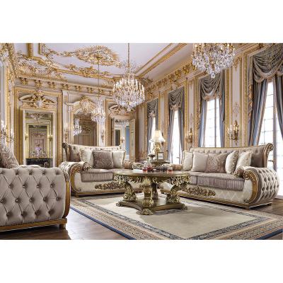 China Luxury Classic Full Wood Living Room Sofa Set French Provincial Solid Wood Hand Carved Palace Home Sofa for sale