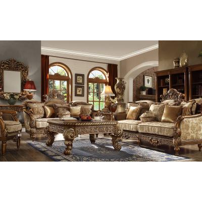 China Solid Wood Living Room Sofa 1+2+3 European Gold Carving Living Room Sofa Set With Coffee Table Sectional for sale