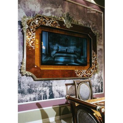 China Royal Italian Design Solid Wood Furniture Household Wooden Carved Wall Hung TV Cabinet Frame for sale