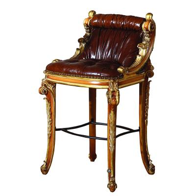 China Louis Style Handmade High Back Imperial French Royal European Designed Bar Stool Bar Chair Genuine Leather for sale