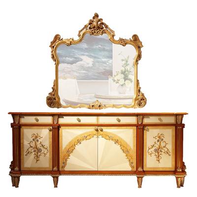 China EUROPEAN Highly Refined Rainbow Marquetry Boulle European Neoclassical Floral Work Inlaid Buffet Server Sideboard for sale