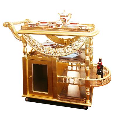 China Louis Style Gold Plated Floral Elegant French Imperial Ornate Serving Tea Trolley for Home Bar Counter for sale