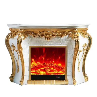 China New Arrival European Luxurious French Rococo Style Antique Gold And White Freestanding Fireplace Surround for sale