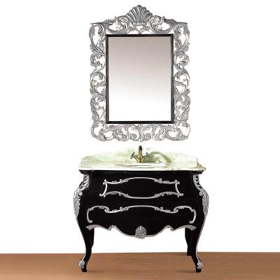 China Classic Traditional Neo Classic Pure Black Neo And Silver Wood Carving Mirrored Bathroom Vanity With Marble Countertop for sale