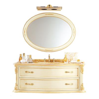 China Classic Royal French Provincial Style Custom Antique Cream Color Lacquered Wall Mounted Wooden Bathroom Vanity for sale