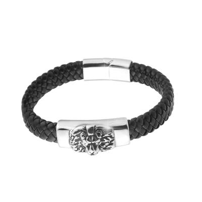 China BOHEMIA Genuine Leather Magnetic Bracelets For Men Lion Head Mens Leather Bracelet for sale