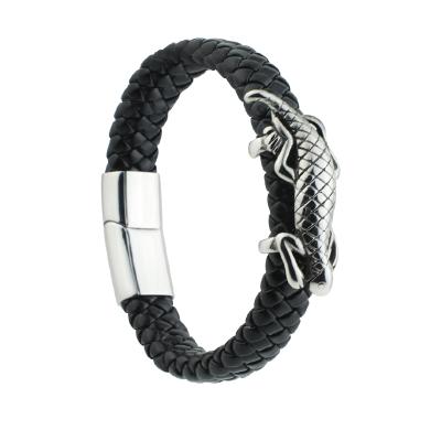 China BOHEMIA Genuine Leather Magnetic Bracelets For Men Lizards Style Mens Leather Wristband for sale