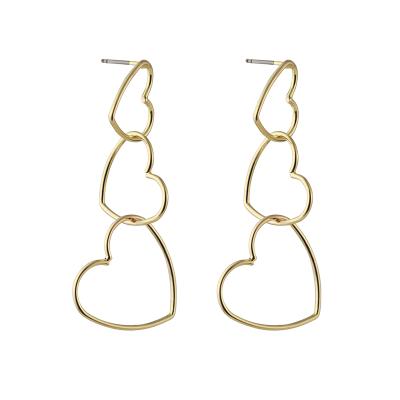 China CLASSIC Jewelry 18k Gold Plated Earings Fashion Earrings Women Three Consecutive Hearts Piercing Circle Earrings for sale