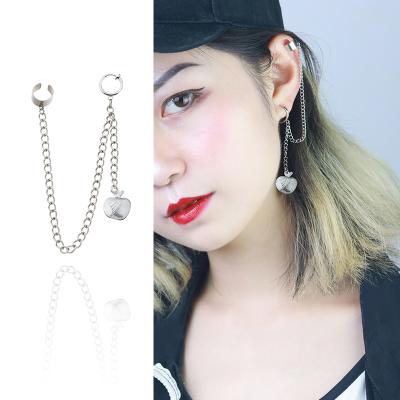 China Stainless Steel Apple Ear Clip Tassel Long Chain Dangling Dangle Earrings For Women Stud Clip for sale